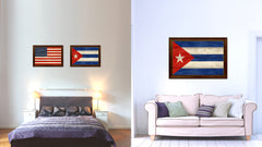 Cuba Country Flag Texture Canvas Print with Brown Custom Picture Frame Home Decor Gift Ideas Wall Art Decoration