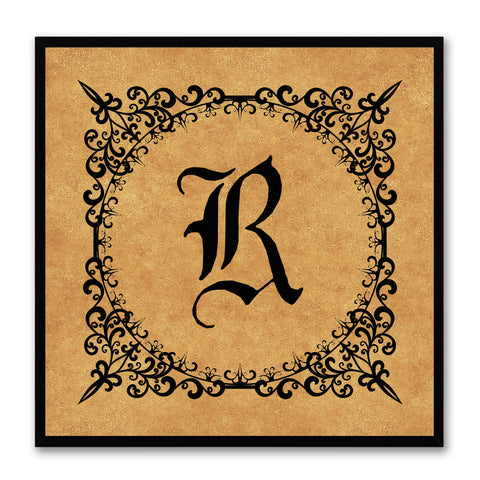 Alphabet R Brown Canvas Print Black Frame Kids Bedroom Wall Décor Home Art