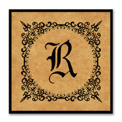 Alphabet R Brown Canvas Print Black Frame Kids Bedroom Wall Décor Home Art