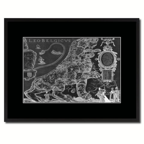 Leo Belgicvs Vintage Monochrome Map Canvas Print, Gifts Picture Frames Home Decor Wall Art