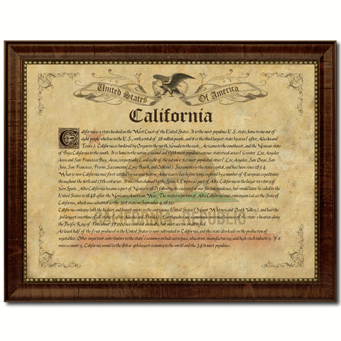 California State Flag Texture Canvas Print with Brown Picture Frame Gifts Home Decor Wall Art Collectible Decoration