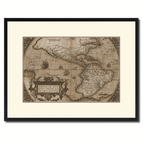 North South America Vintage Sepia Map Canvas Print, Picture Frame Gifts Home Decor Wall Art Decoration