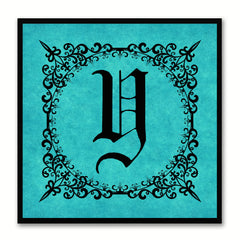Alphabet Y Aqua Canvas Print Black Frame Kids Bedroom Wall Décor Home Art