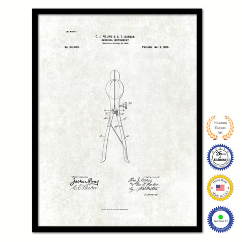1900 Doctor Surgical Instrument Vintage Patent Artwork Black Framed Canvas Print Home Office Decor Great for Doctor Paramedic Surgeon Hospital Medical Student
