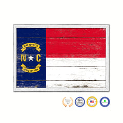 North Carolina State Flag Shabby Chic Gifts Home Decor Wall Art Canvas Print, White Wash Wood Frame