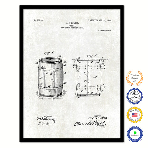 1906 Parker Wine Barrel Old Patent Art Print on Canvas Custom Framed Vintage Home Decor Wall Decoration Great for Gifts