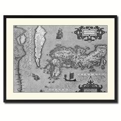 Japan Vintage B&W Map Canvas Print, Picture Frame Home Decor Wall Art Gift Ideas