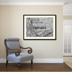 Chicago Illinois Vintage B&W Map Canvas Print, Picture Frame Home Decor Wall Art Gift Ideas