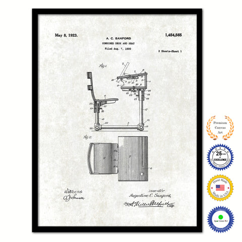 1923 Combined Desk and Seat Old Patent Art Print on Canvas Custom Framed Vintage Home Decor Wall Decoration Great for Gifts