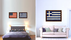 Greece Country Flag Texture Canvas Print with Brown Custom Picture Frame Home Decor Gift Ideas Wall Art Decoration