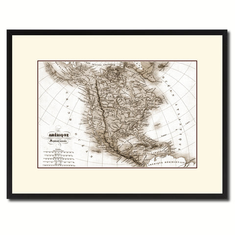 North America Canada Mexico Vintage Sepia Map Canvas Print, Picture Frame Gifts Home Decor Wall Art Decoration