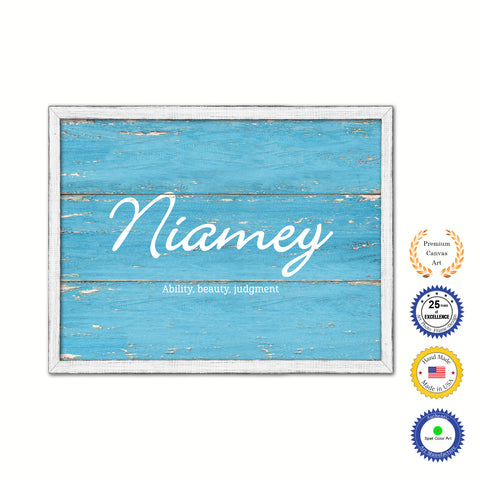 Niamey Name Plate White Wash Wood Frame Canvas Print Boutique Cottage Decor Shabby Chic