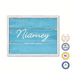 Niamey Name Plate White Wash Wood Frame Canvas Print Boutique Cottage Decor Shabby Chic