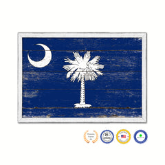South Carolina State Flag Shabby Chic Gifts Home Decor Wall Art Canvas Print, White Wash Wood Frame