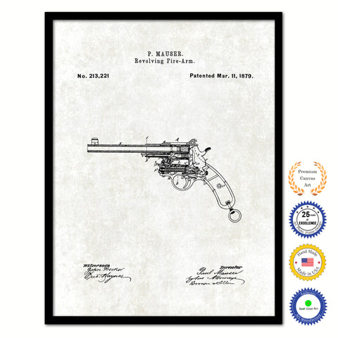 1879 Revolving Fire Arm Old Patent Art Print on Canvas Custom Framed Vintage Home Decor Wall Decoration Great for Gifts