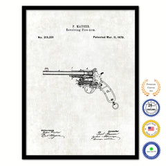 1879 Revolving Fire Arm Old Patent Art Print on Canvas Custom Framed Vintage Home Decor Wall Decoration Great for Gifts