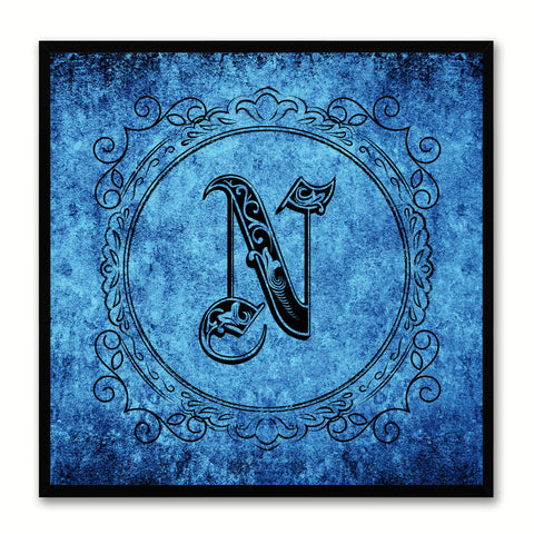 Alphabet N Blue Canvas Print Black Frame Kids Bedroom Wall Décor Home Art