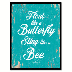 Float like a butterfly sting like a bee - Muhammad Ali Motivational Quote Saying Canvas Print with Picture Frame Home Decor Wall Art, Aqua