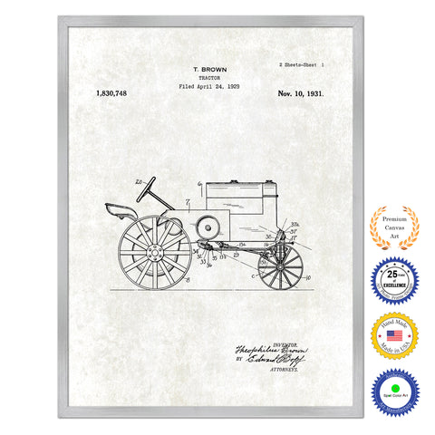 1931 Tractor Old Patent Art Print on Canvas Custom Framed Vintage Home Decor Wall Decoration Great for Gifts