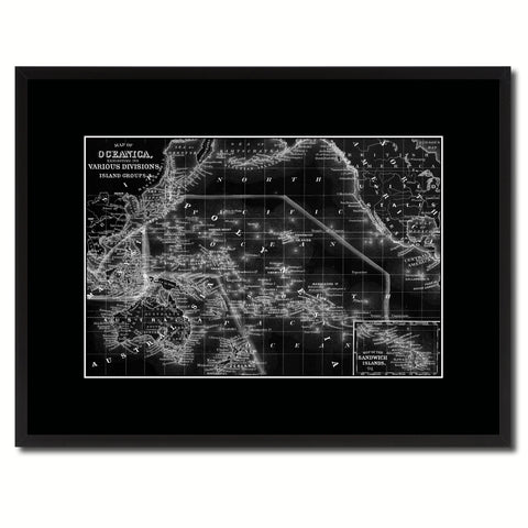 Oceania Vintage Monochrome Map Canvas Print, Gifts Picture Frames Home Decor Wall Art