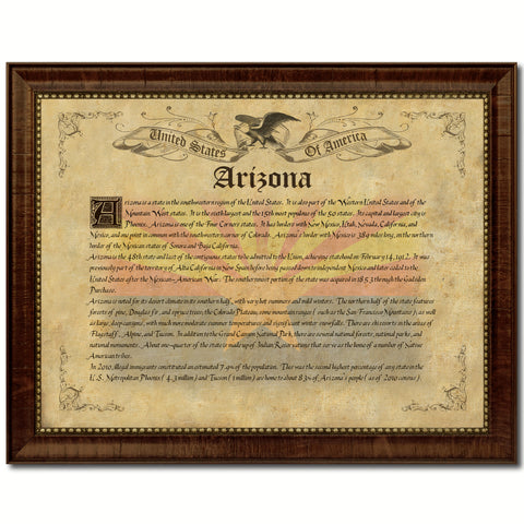 Arizona State Vintage Flag Canvas Print with Brown Picture Frame Home Decor Man Cave Wall Art Collectible Decoration Artwork Gifts