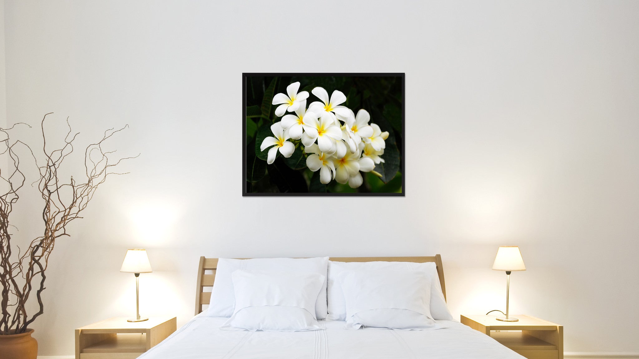 White Plumeria Flower Framed Canvas Print Home Décor Wall Art