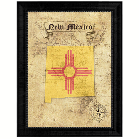 New Mexico State Flag Texture Canvas Print with Brown Picture Frame Gifts Home Decor Wall Art Collectible Decoration