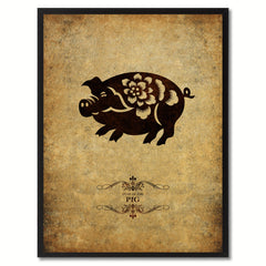 Zodiac Pig Horoscope Canvas Print, Black Picture Frame Home Decor Wall Art Gift