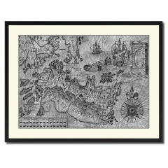 Land Vintage B&W Map Canvas Print, Picture Frame Home Decor Wall Art Gift Ideas