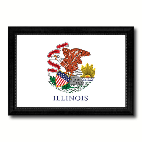 Illinois State Flag Canvas Print with Custom Black Picture Frame Home Decor Wall Art Decoration Gifts