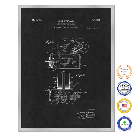 1934 Fairall Motion Picture Camera Old Patent Art Print on Canvas Custom Framed Vintage Home Decor Wall Decoration Great for Gifts