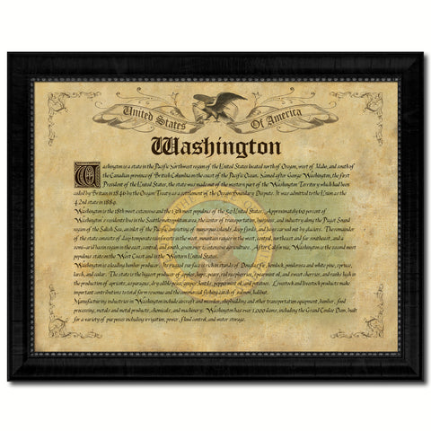Washington State Flag Texture Canvas Print with Brown Picture Frame Gifts Home Decor Wall Art Collectible Decoration