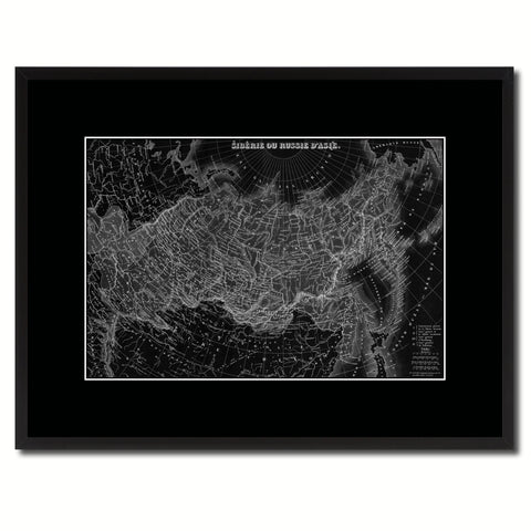 Russia Siberia Vintage Monochrome Map Canvas Print, Gifts Picture Frames Home Decor Wall Art