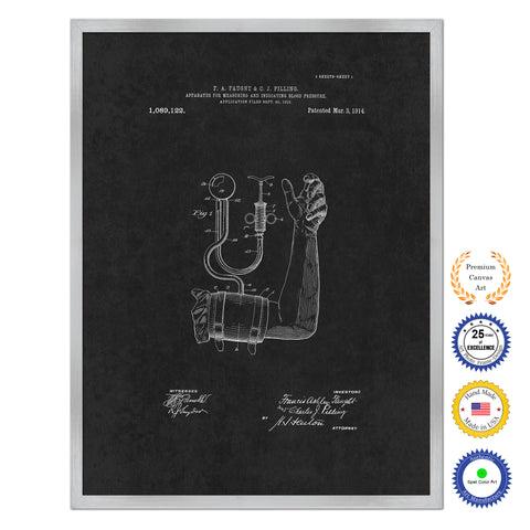 1914 Doctor Tools Blood Pressure Antique Patent Artwork Silver Framed Canvas Home Office Decor Great for Doctor Paramedic Surgeon Hospital Medical Student