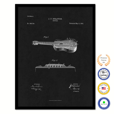 1893 Acoustic Guitar Old Patent Art Print on Canvas Custom Framed Vintage Home Decor Wall Decoration Great for Gifts