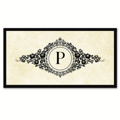 Alphabet Letter P White Canvas Print, Black Custom Frame