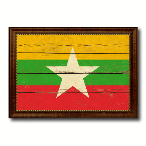 Myanmar Country Flag Vintage Canvas Print with Brown Picture Frame Home Decor Gifts Wall Art Decoration Artwork