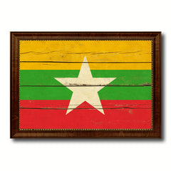 Myanmar Country Flag Vintage Canvas Print with Brown Picture Frame Home Decor Gifts Wall Art Decoration Artwork