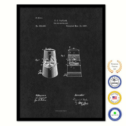 1887 Tea or Coffee Pot Vintage Patent Artwork Black Framed Canvas Home Office Decor Great for Coffee Lover Cafe Tea Shop