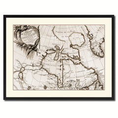 North East Canada & Greenland Vintage Sepia Map Canvas Print, Picture Frame Gifts Home Decor Wall Art Decoration
