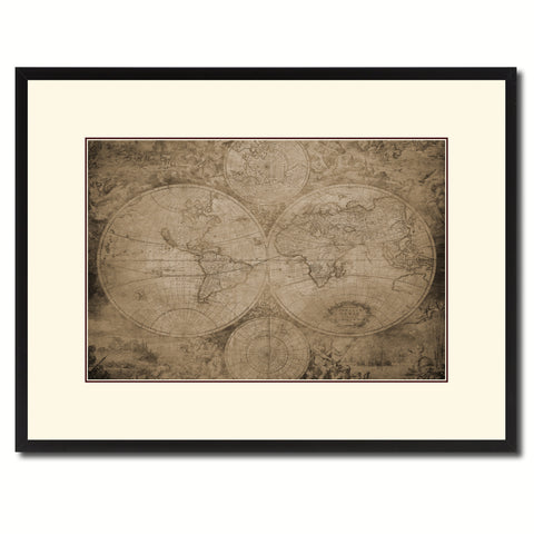 The World Circa Vintage Sepia Map Canvas Print, Picture Frame Gifts Home Decor Wall Art Decoration