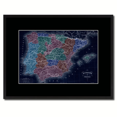 Spain Portugal Vintage Vivid Color Map Canvas Print, Picture Frame Home Decor Wall Art Office Decoration Gift Ideas