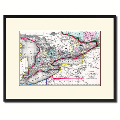 Ontario Canada Vintage Antique Map Wall Art Home Decor Gift Ideas Canvas Print Custom Picture Frame
