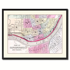 Cincinnati Vintage Antique Map Wall Art Home Decor Gift Ideas Canvas Print Custom Picture Frame