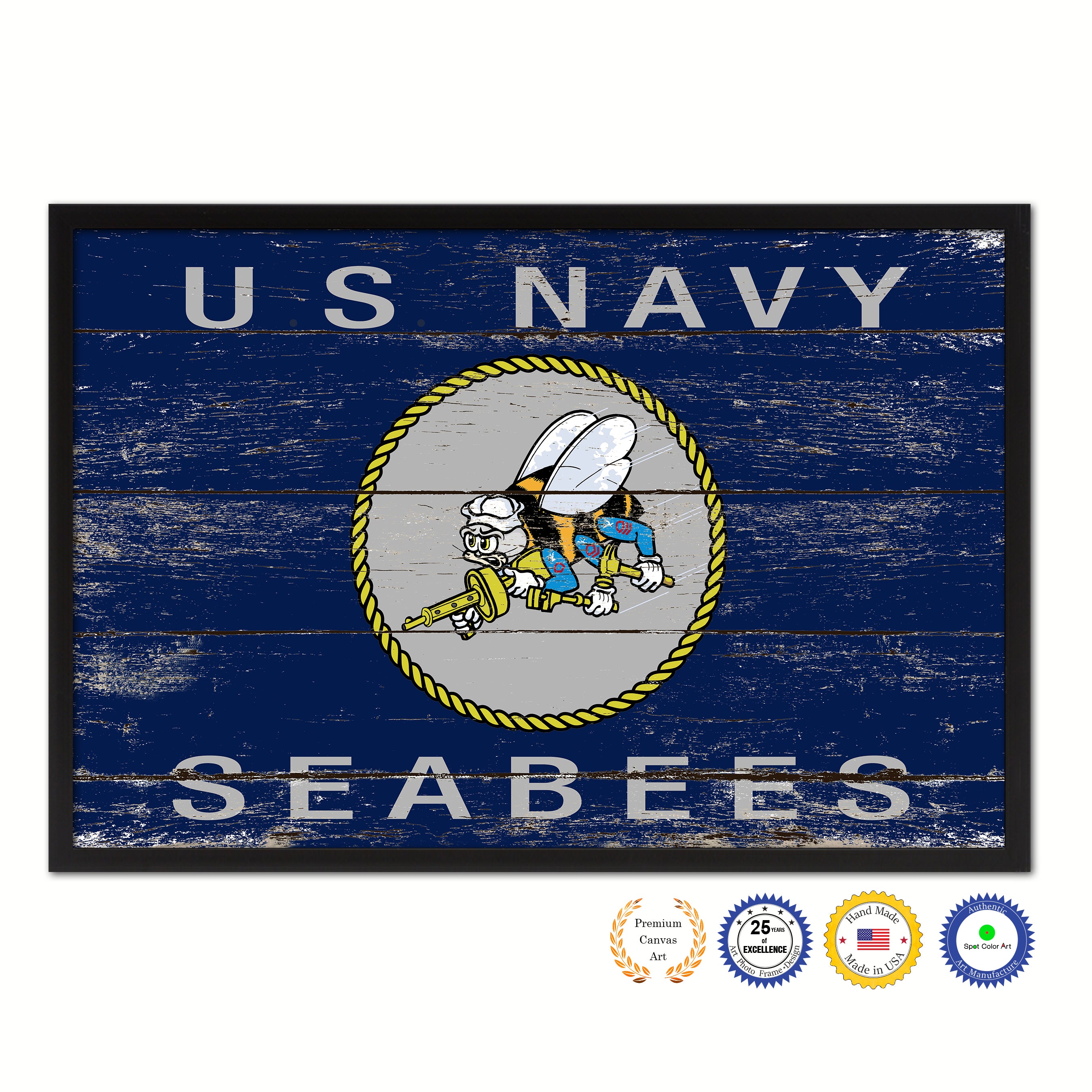 Custom for Clenox - Seabees Military Flag Canvas Print Black Frame