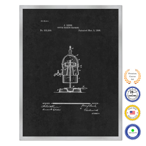 1896 Coffee Maker Machine Antique Patent Artwork Silver Framed Canvas Home Office Decor Great for Coffee Spice Lover Cafe Shop