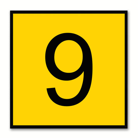 Number 9 Yellow Canvas Print Black Frame Kids Bedroom Wall Décor Home Art