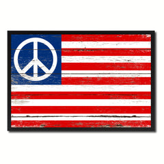 Peace Sign American Military Flag Vintage Canvas Print with Picture Frame Home Decor Man Cave Wall Art Collectible Decoration Artwork Gifts
