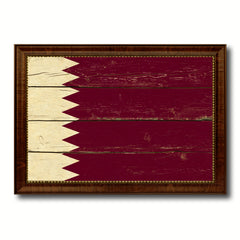 Qatar Country Flag Vintage Canvas Print with Brown Picture Frame Home Decor Gifts Wall Art Decoration Artwork