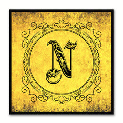 Alphabet N Yellow Canvas Print Black Frame Kids Bedroom Wall Décor Home Art